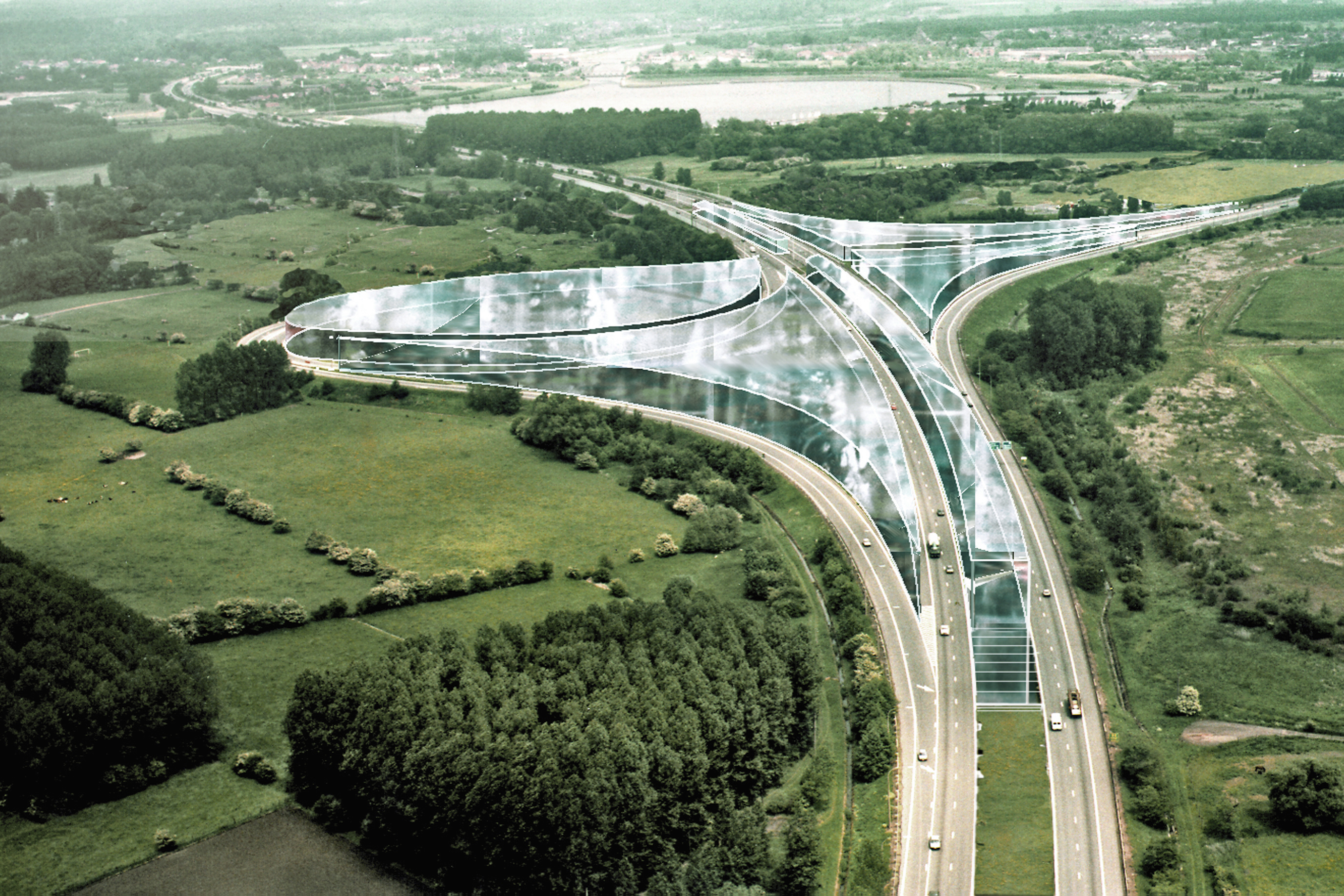 Dirk Coopman, Architect, Intercity highway, economy, underground emission transport, liquid waste, gaseous waste and solid waste, urban planning , autostrade, automated transport, motorway, autoroute, industrial zones, industrial areas, ecology, motorway junction, motorway intersection, bleu banana logistics becomes green banana