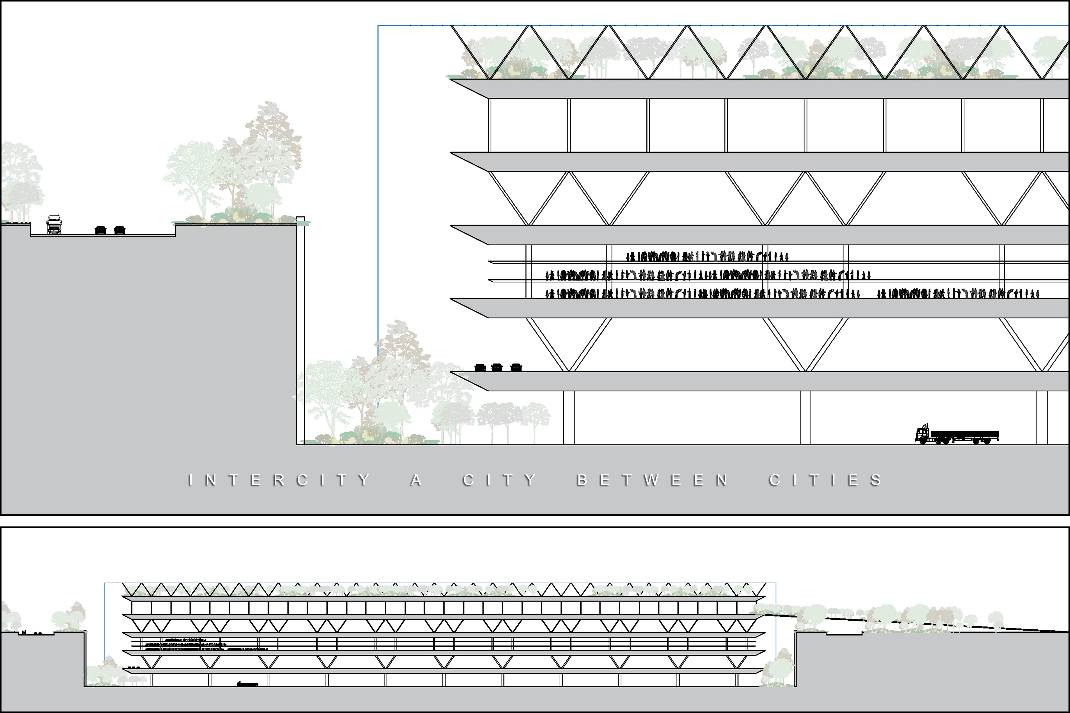 Dirk Coopman, Architect, Intercity highway, economy, underground emission transport, liquid waste, gaseous waste and solid waste, urban planning , autostrade, automated transport, motorway, autoroute, industrial zones, industrial areas, ecology, motorway junction, motorway intersection, bleu banana logistics becomes green banana