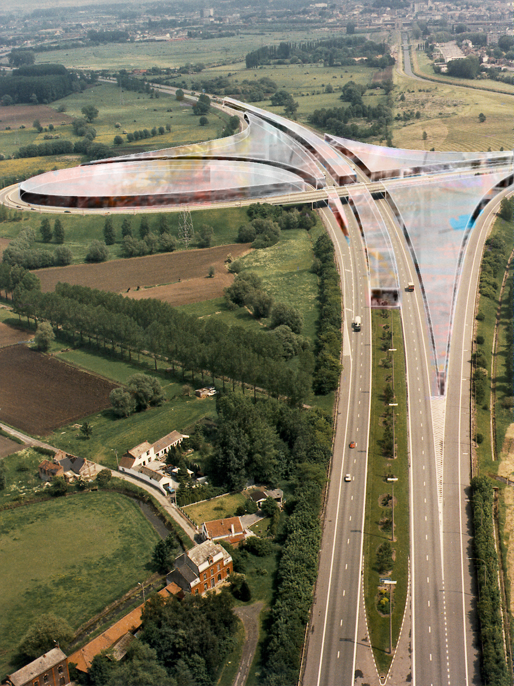 Dirk Coopman, Architect, Intercity highway, economy, underground emission transport, liquid waste, gaseous waste and solid waste, urban planning , autostrade, automated transport, motorway, autoroute, industrial zones, industrial areas, ecology, motorway junction, motorway intersection, bleu banana logistics becomes green banana