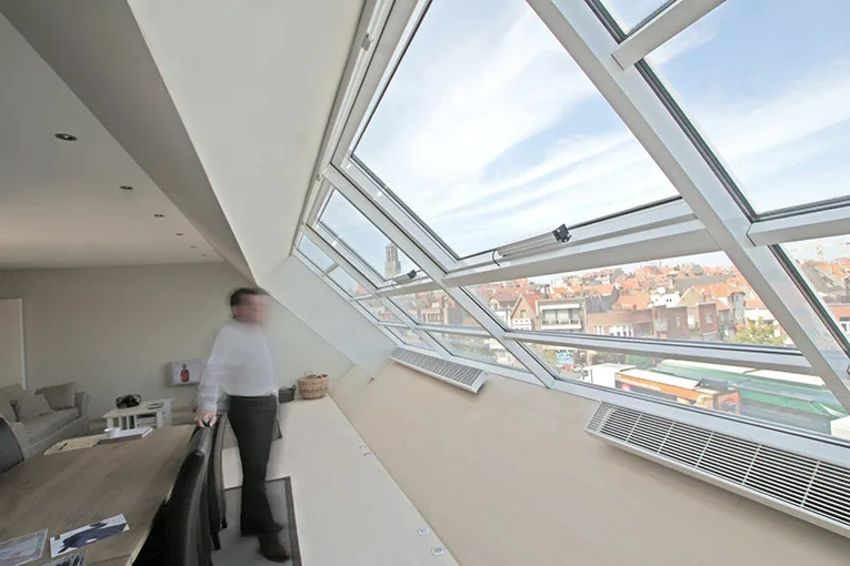 Dirk Coopman Architect Knokke appartementsbouw groepswoningen glazen gevel licht ecologie dak in glas roof in glass glass construction natural light glass facade natuurlijk licht